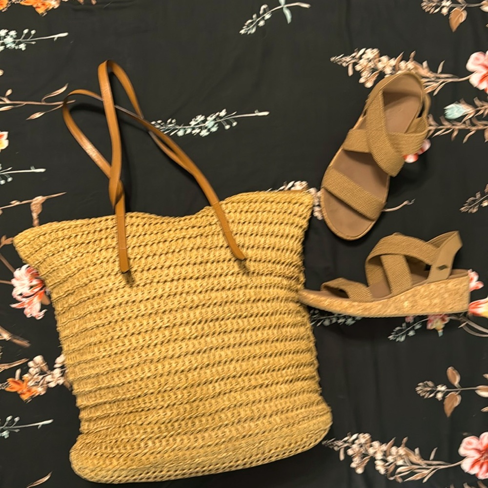 H&M bag and Skechers Sandals